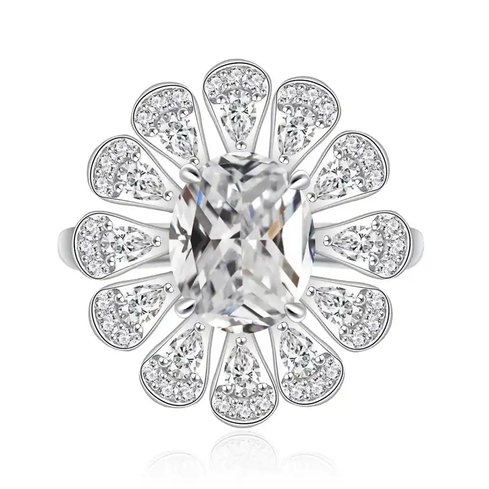 Oval Flower Engagement Ring 8*10 925 Silver Zircon