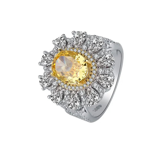 Oval Engagement Ring 8*10 925 Silver Yellow High Carbon Diamond