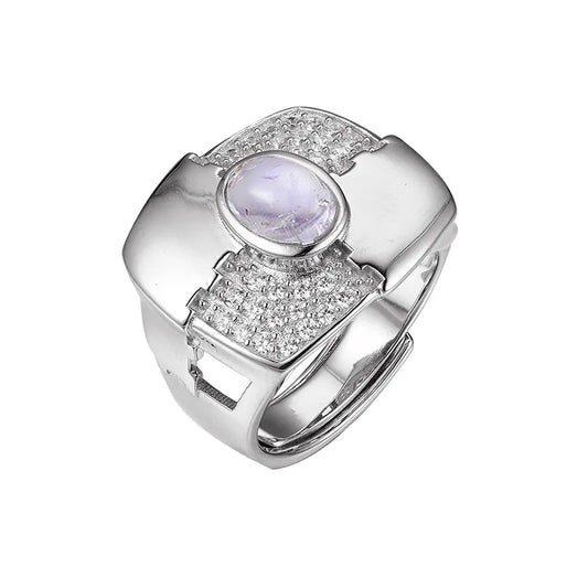 Oval Engagement Ring 925 Silver Moonstone Open Ring