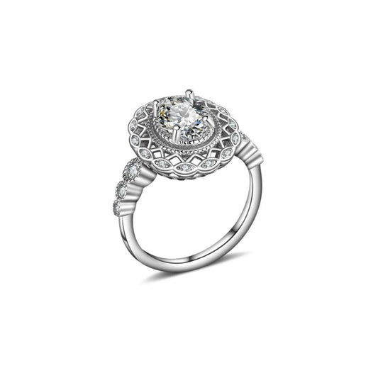 Oval Engagement Ring 925 Silver Zircon