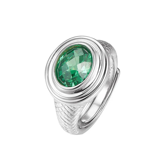 Oval Engagement Ring 925 Silver Green Zircon Open Ring