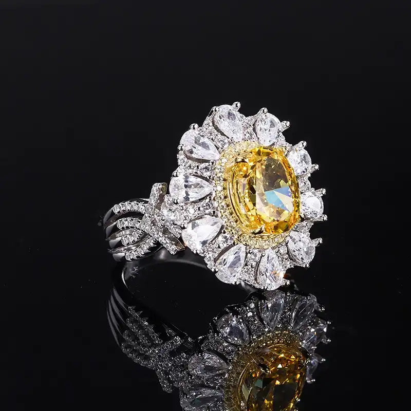 Oval Engagement Ring 8*10 925 Silver Yellow High Carbon Diamond