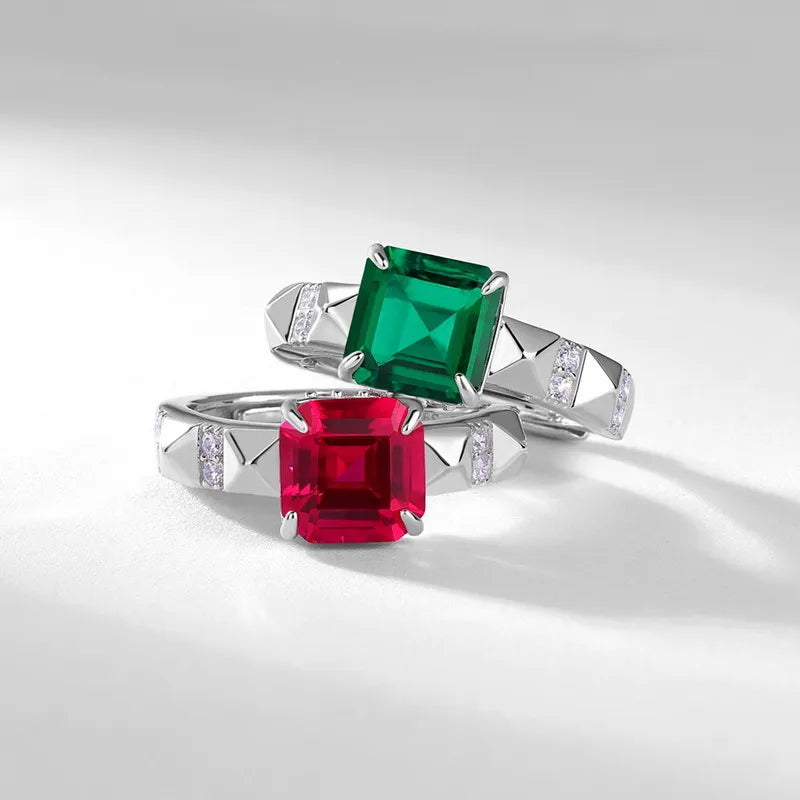 Princess Engagement Ring 8*8 925 Silver Emerald Ruby High Carbon Diamond