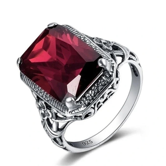 Radiant Engagement Ring 925 Silver Ruby