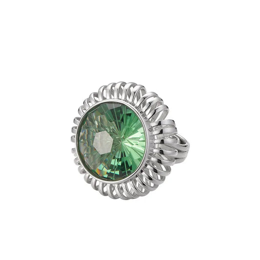 Round Engagement Ring 5*5mm 925 Silver Synthetic Green Crystal