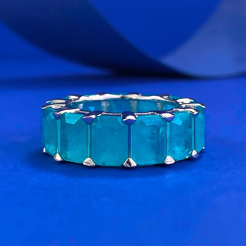 Paraiba Blue Engagement Ring 5*7 925 Silver Emerald