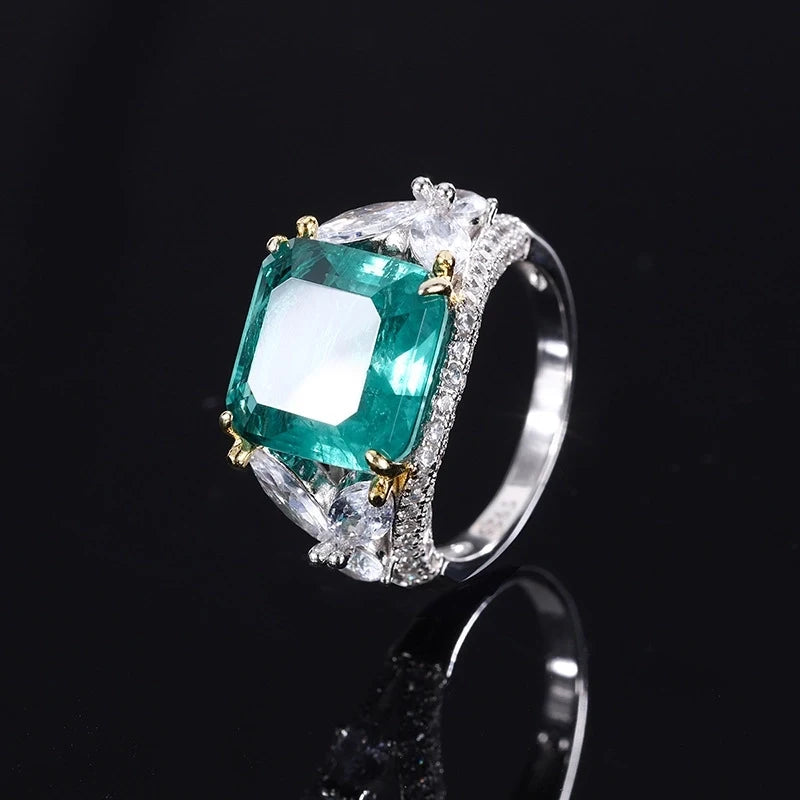 Square Engagement Ring 12*12 925 Silver Emerald