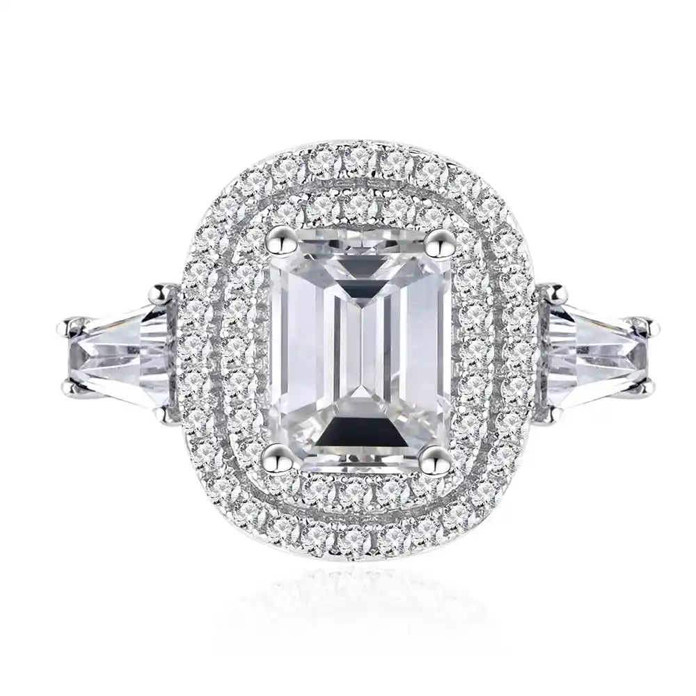 Emerald Engagement Ring 6*8 925 Silver Zircon