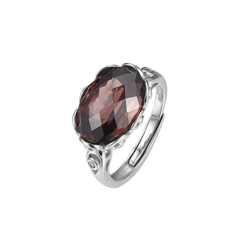 Oval Engagement Ring 925 Silver Coffee Zircon