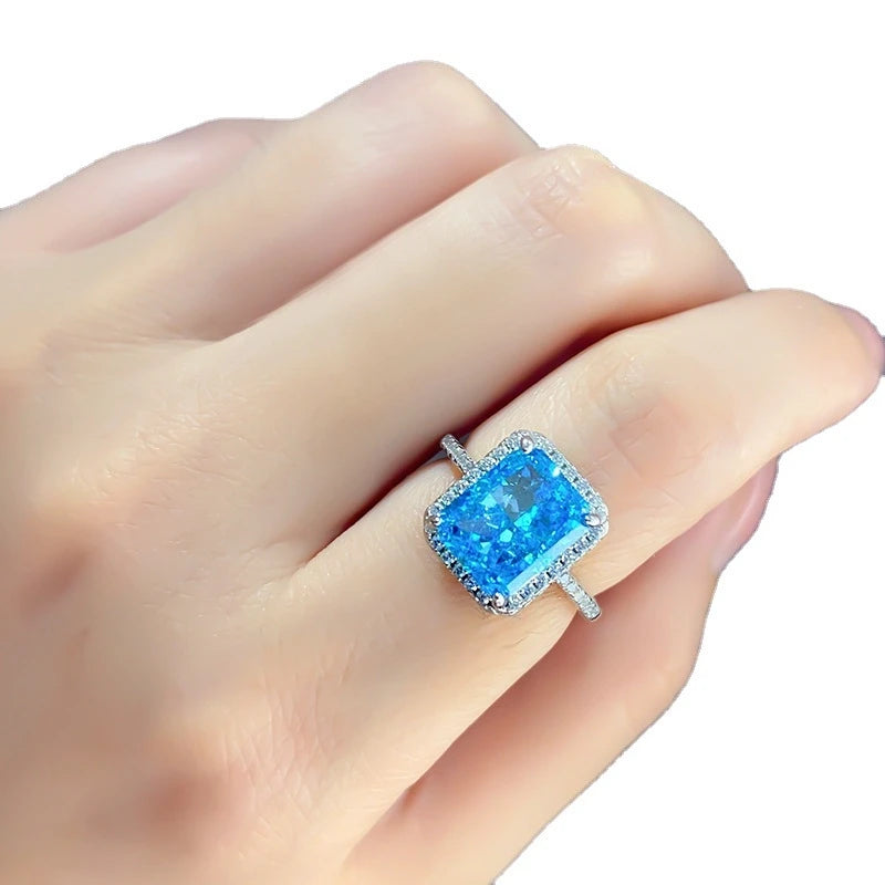 Radiant Engagement Ring 925 Silver High Carbon Diamond
