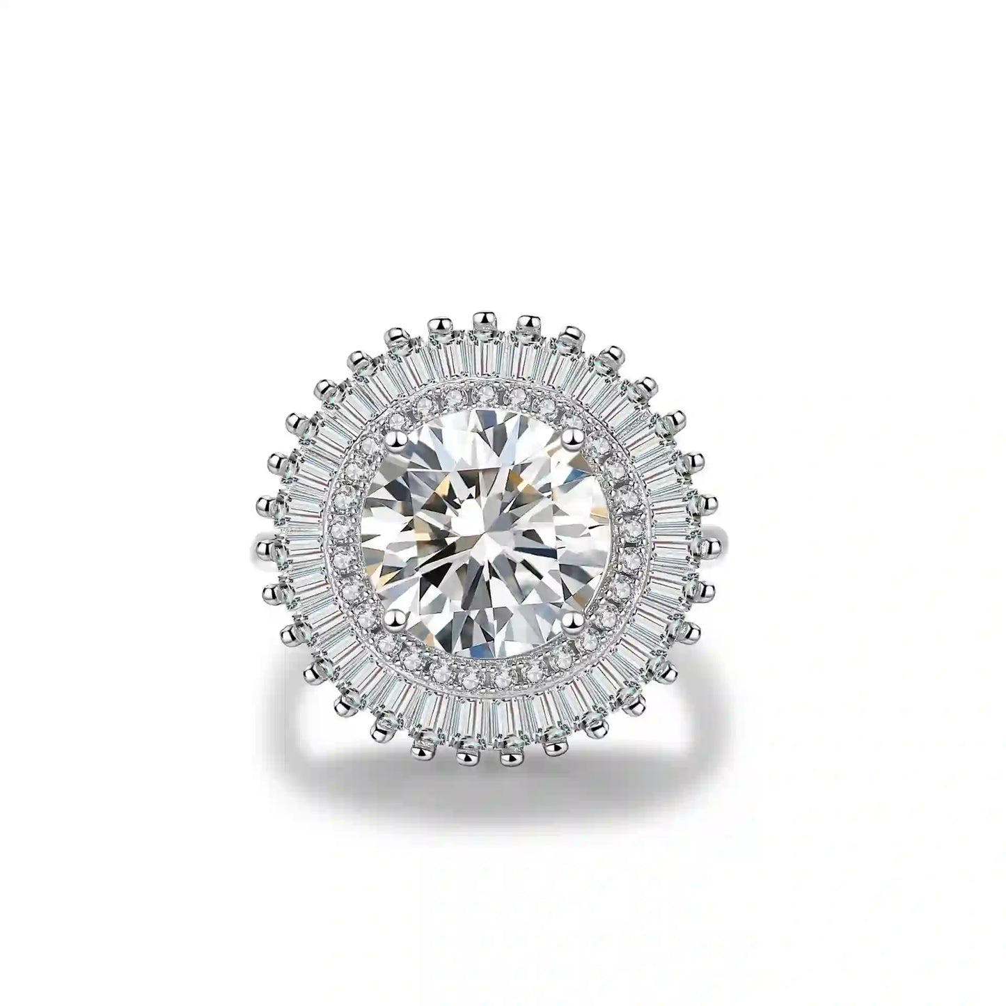 Round Engagement Ring 10mm 925 Silver High Carbon Diamond