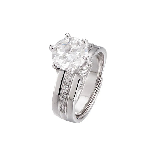 Round Engagement Ring 925 Silver Moissanite Open Ring