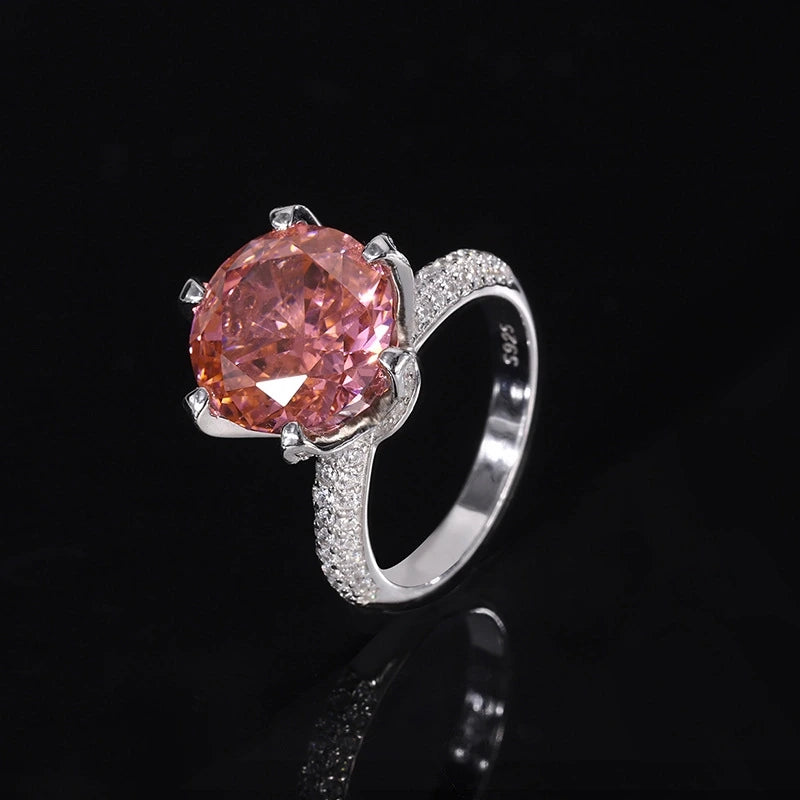 Round Engagement Ring 12mm 925 Silver High Carbon Diamond