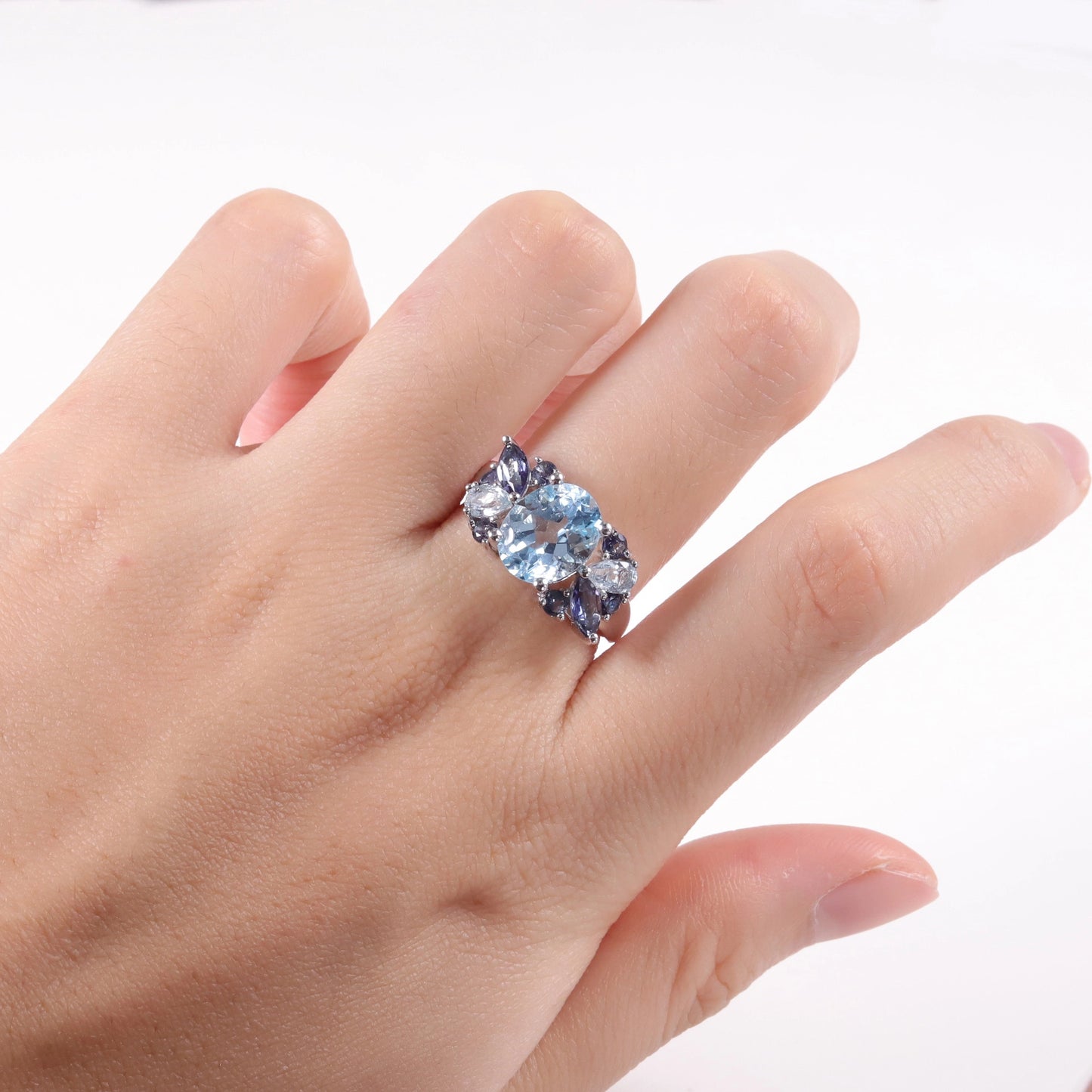 Oval Engagement Ring 925 Silver Natural Topaz Open Ring
