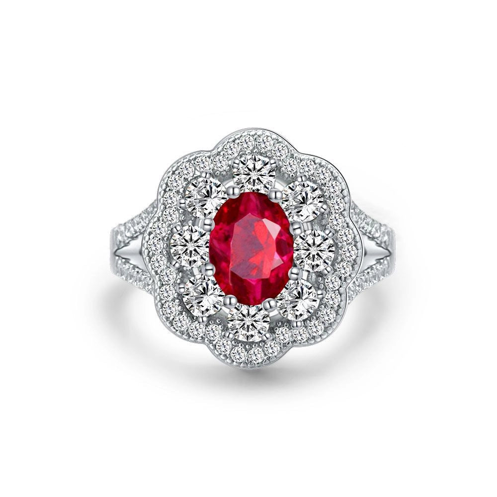 Oval Engagement Ring 1ct 6*8 925 Silver Ruby