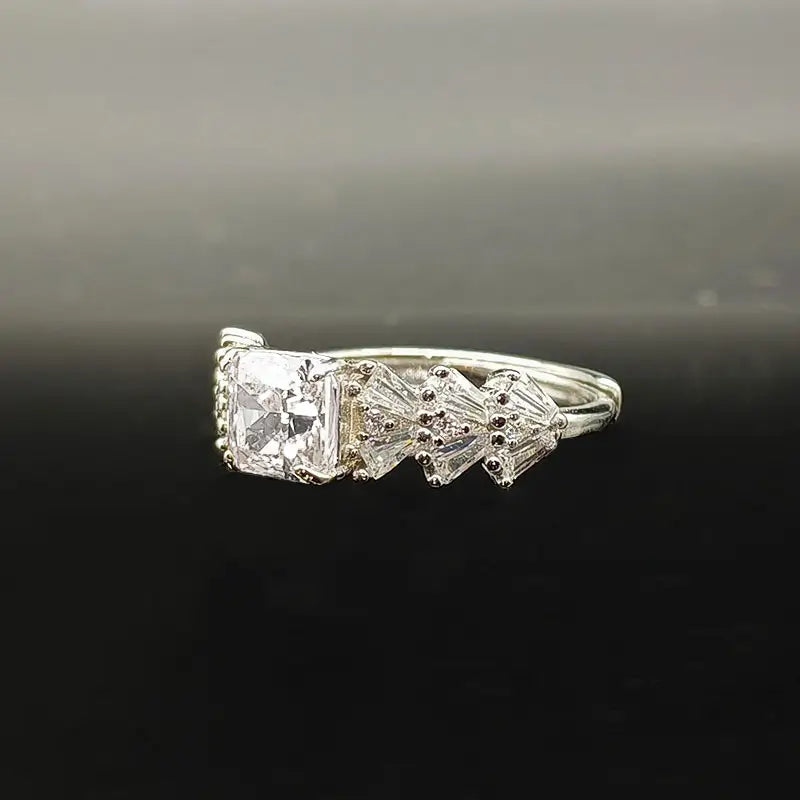 Radiant Engagement Ring 925 Silver High Carbon Diamond Open Ring