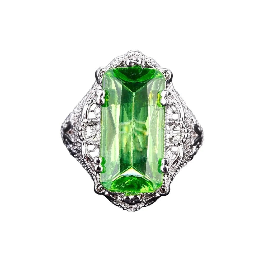 Emerald Engagement Ring 10*20 925 Silver Topaz