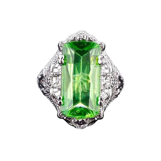 Emerald Engagement Ring 10*20 925 Silver Topaz