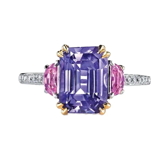 Emerald Engagement Ring 925 Silver Amethyst