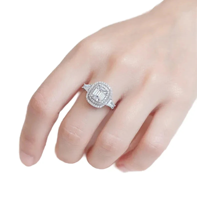 Emerald Engagement Ring 6*8 925 Silver Zircon