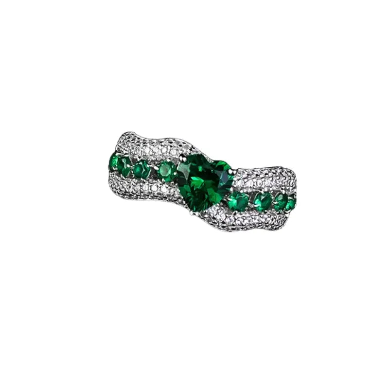 Heart Engagement Ring 6*6mm 925 Silver Emerald