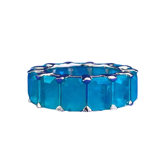 Paraiba Blue Engagement Ring 5*7 925 Silver Emerald