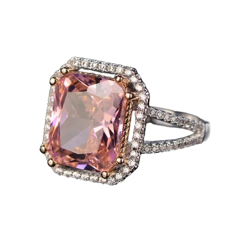 Radiant Engagement Ring 925 Silver Quartz