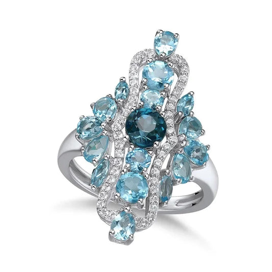 Round Engagement Ring 925 Silver Topaz