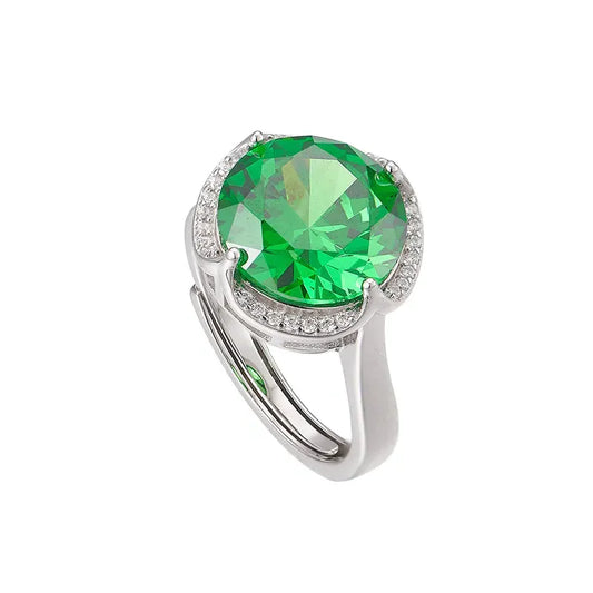 Round Engagement Ring 925 Silver Green Zircon Open Ring