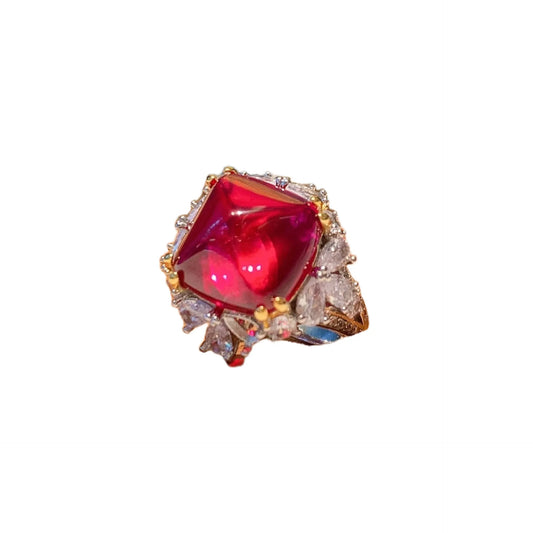 Sugar Tower Engagement Ring 14*14 925 Silver Ruby
