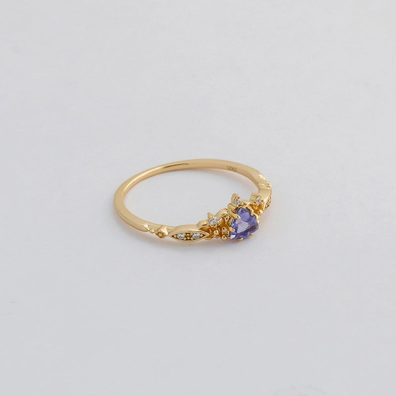 Triangle Engagement Ring 925 Silver Blue Tanzanite