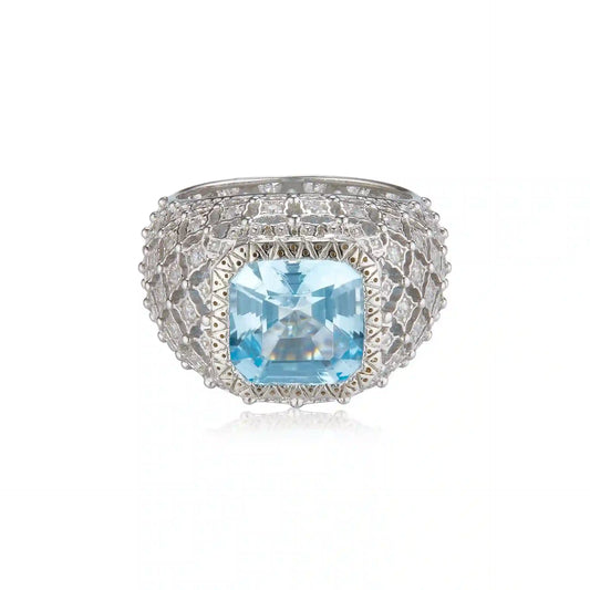 Asscher Engagement Ring 925 Silver Topaz