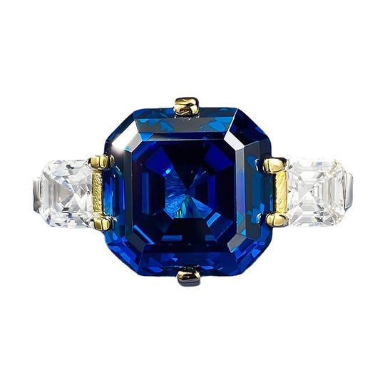 Asscher Engagement Ring 12*12 925 Silver Sapphire