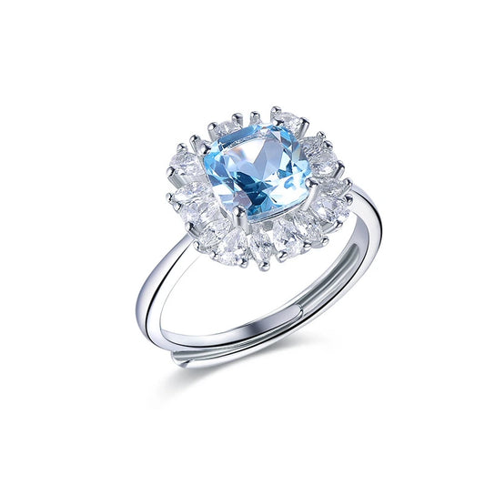 Cushion Engagement Ring 1.5ct 7*7 925 Silver Topaz Open Ring