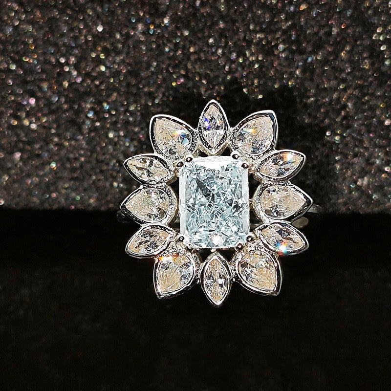 Radiant Engagement Ring 6*8 925 Silver High Carbon Diamond Open Ring