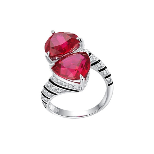 Triangle Engagement Ring 925 Silver Ruby Sapphire Emerald Open Ring