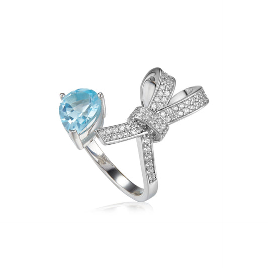 Pear Engagement Ring 925 Silver Topaz Open Ring