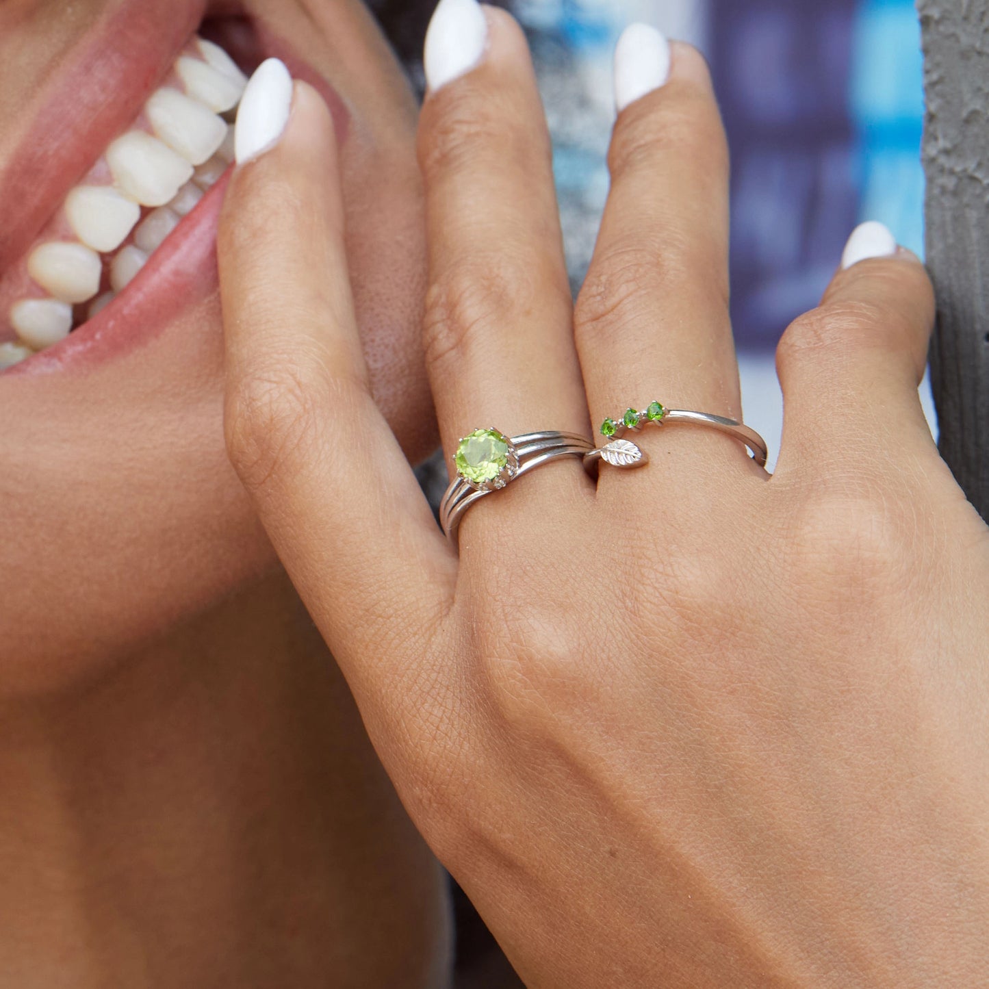 Round Engagement Ring 925 Silver Peridot Open Ring
