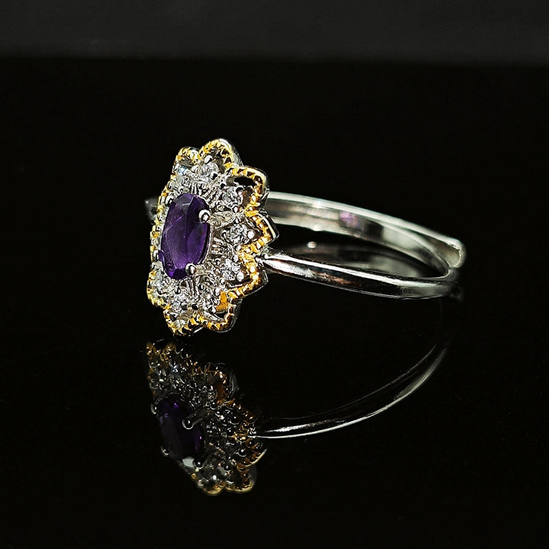 Oval Engagement Ring 3*5 925 Silver Amethyst Open Ring