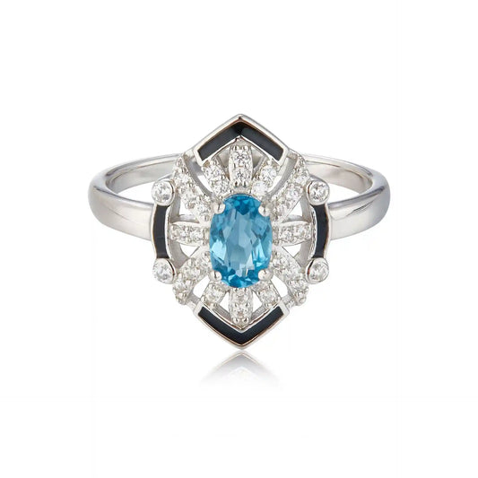 Oval Engagement Ring 925 Silver Topaz