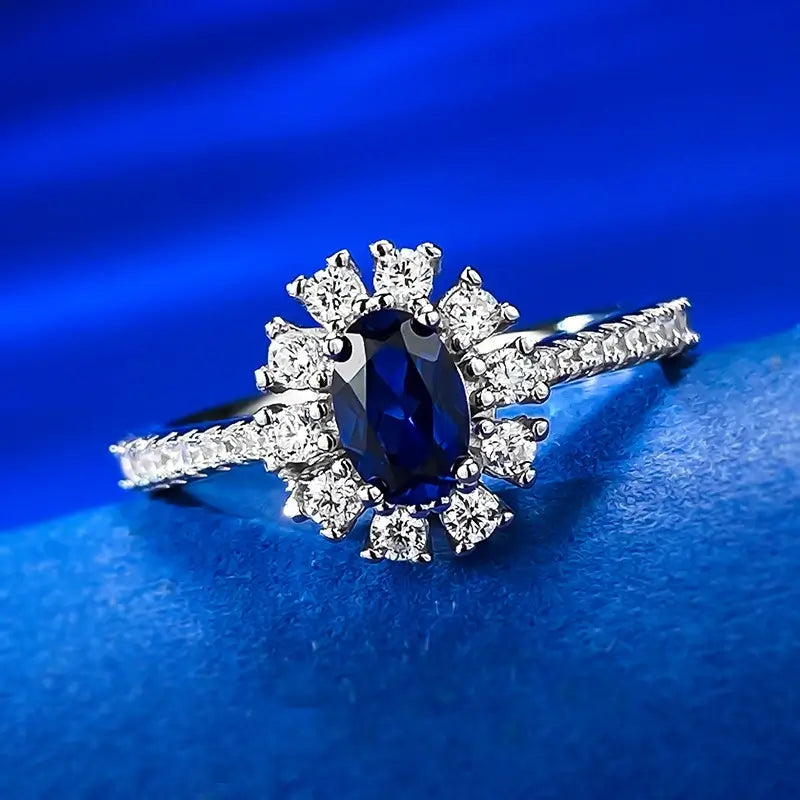 Oval Engagement Ring 4*6 925 Silver Sapphire