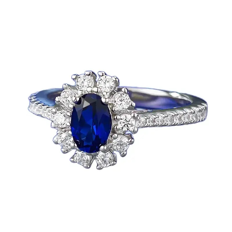 Oval Engagement Ring 4*6 925 Silver Sapphire