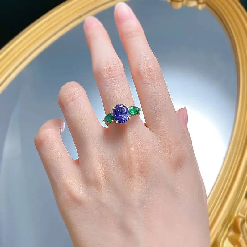 Oval Engagement Ring 8*10 925 Silver Tanzanite