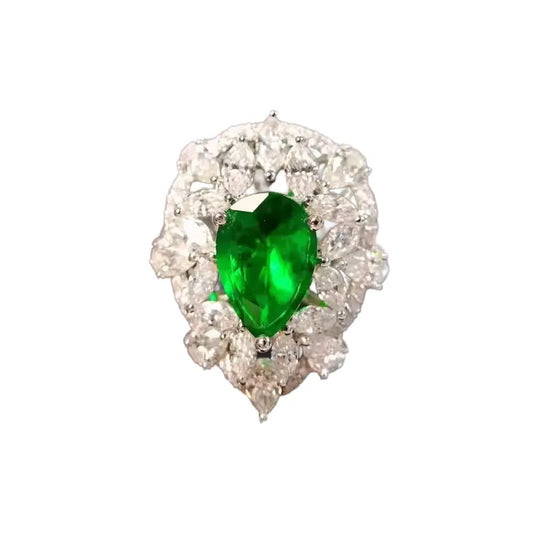 Pear Engagement Ring 18K Gold 1.47ct Panjshir Emerald Wharton Green